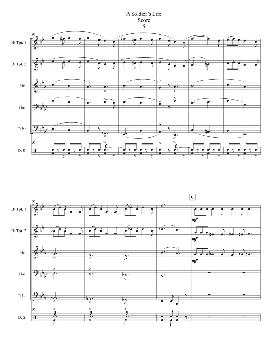 A Soldier's Life in WWI for Brass Quintet-Medley of tunes sung in WWI