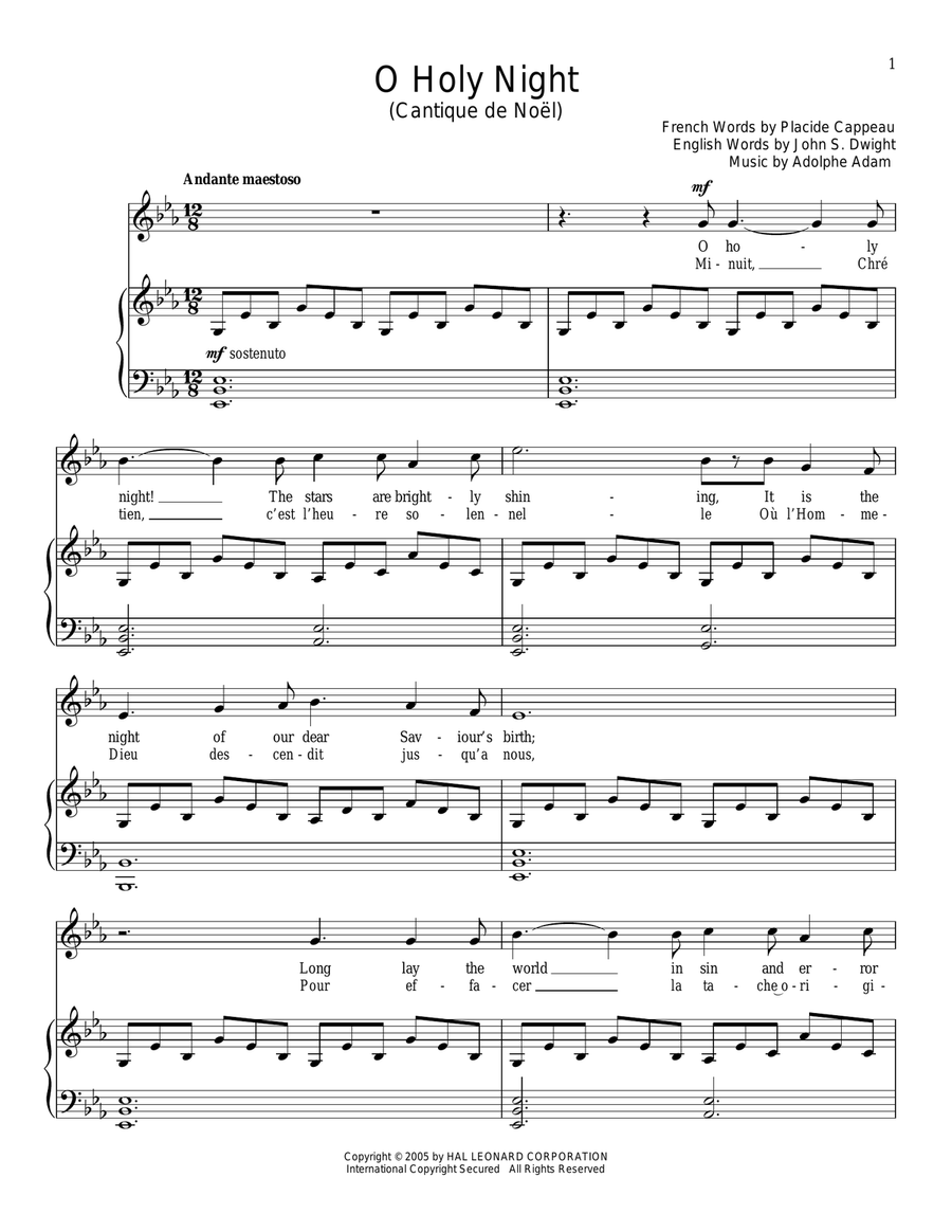O Holy Night Piano, Vocal scores gallery preview page 1