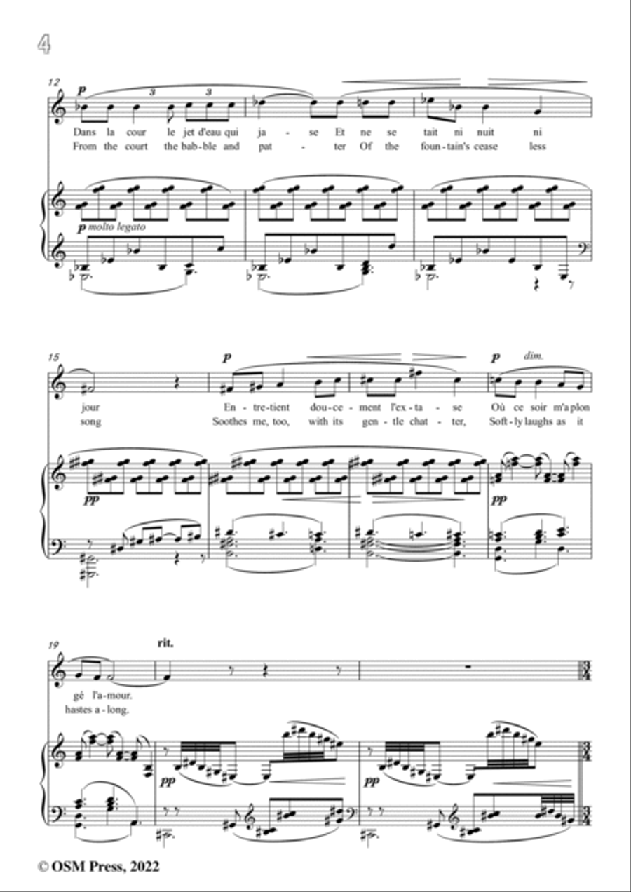 Debussy-Le jet d'eau,CD 70 No.3,in C Major,from '5 Poemes de Baudelaire,CD 70'for Voice and Piano Voice Solo scores gallery preview page 4