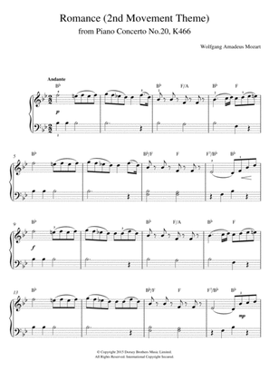 Book cover for Romance (2nd Movement Theme) from Piano Concerto No.20, K466