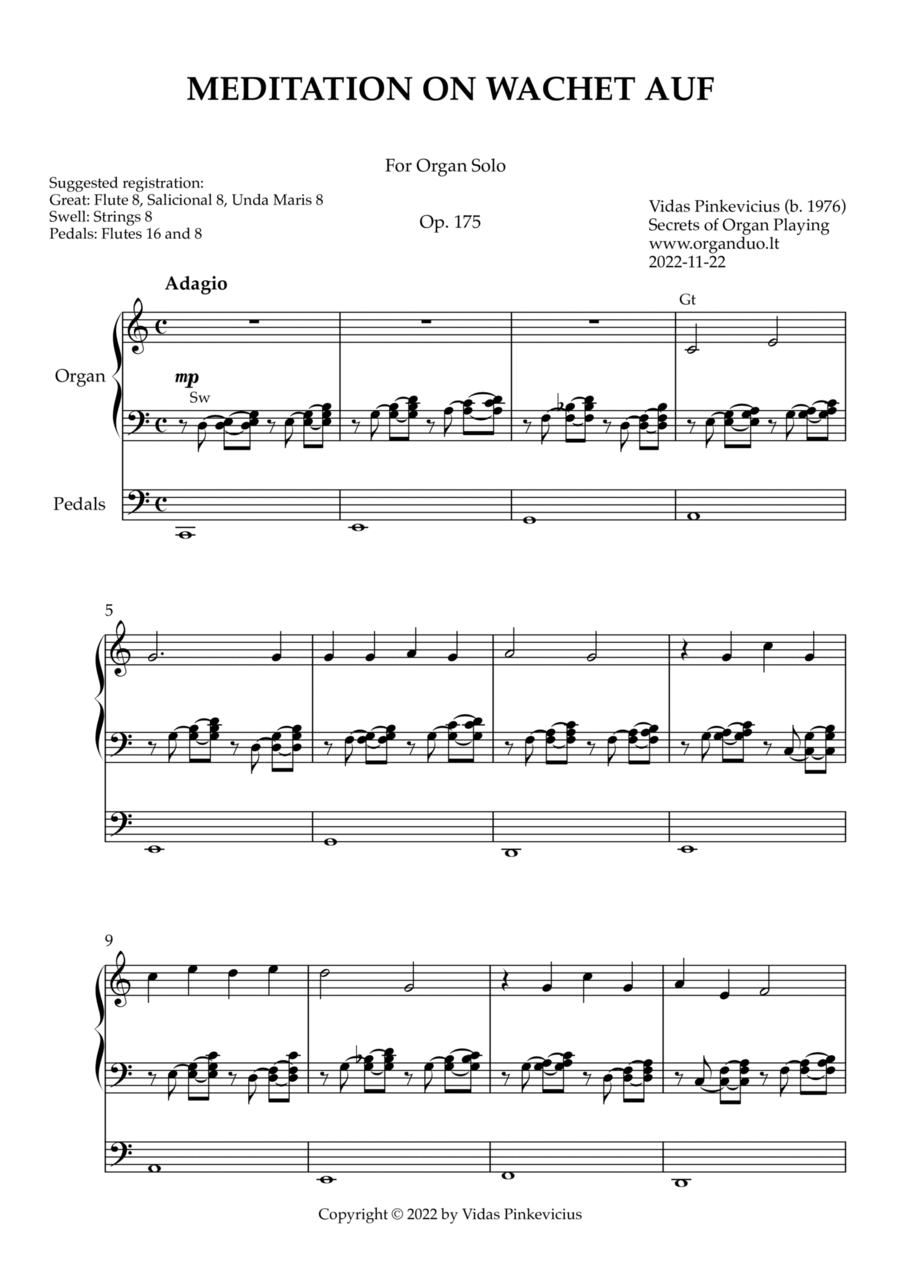 Meditation on Wachet auf, Op. 175 (Organ Solo) by Vidas Pinkevicius Organ Solo scores gallery preview page 1