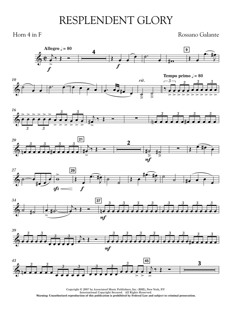 Resplendent Glory - Horn 4 in F Concert Band scores gallery preview page 1