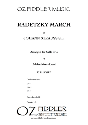 Book cover for Radetzky March, by Johann Strauss Snr., arranged for 3 Cellos by Adrian Mansukhani