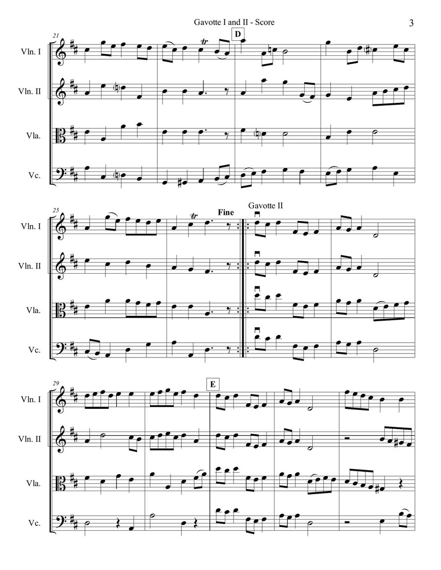 Bach Gavotte I & II for String Quartet String Quartet scores gallery preview page 3