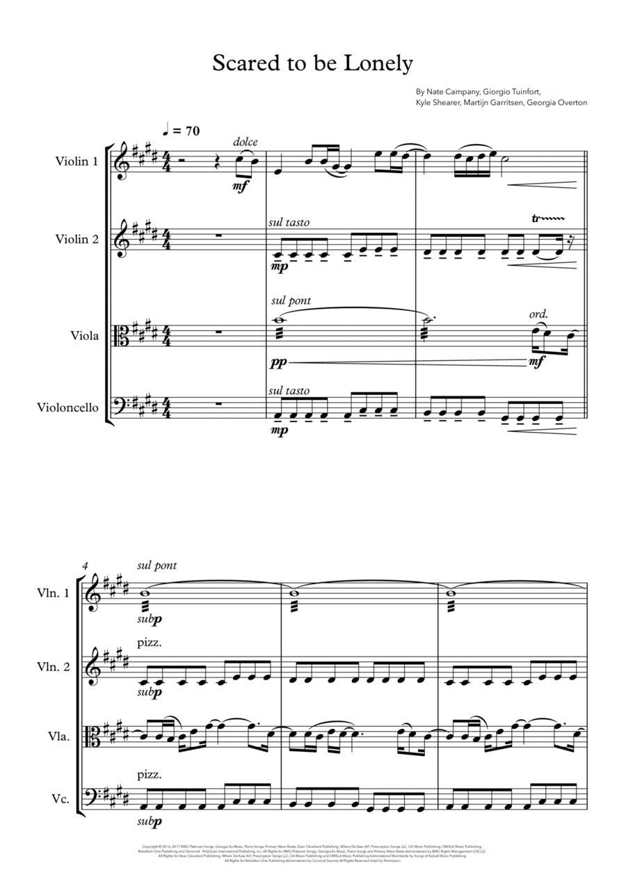 Scared To Be Lonely String Quartet scores gallery preview page 1