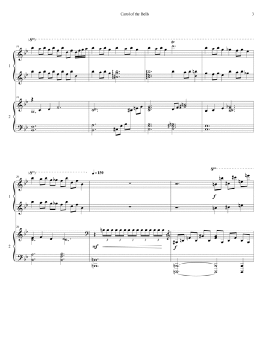Carol of the Bells (piano 4 hands) 1 Piano, 4-Hands scores gallery preview page 3