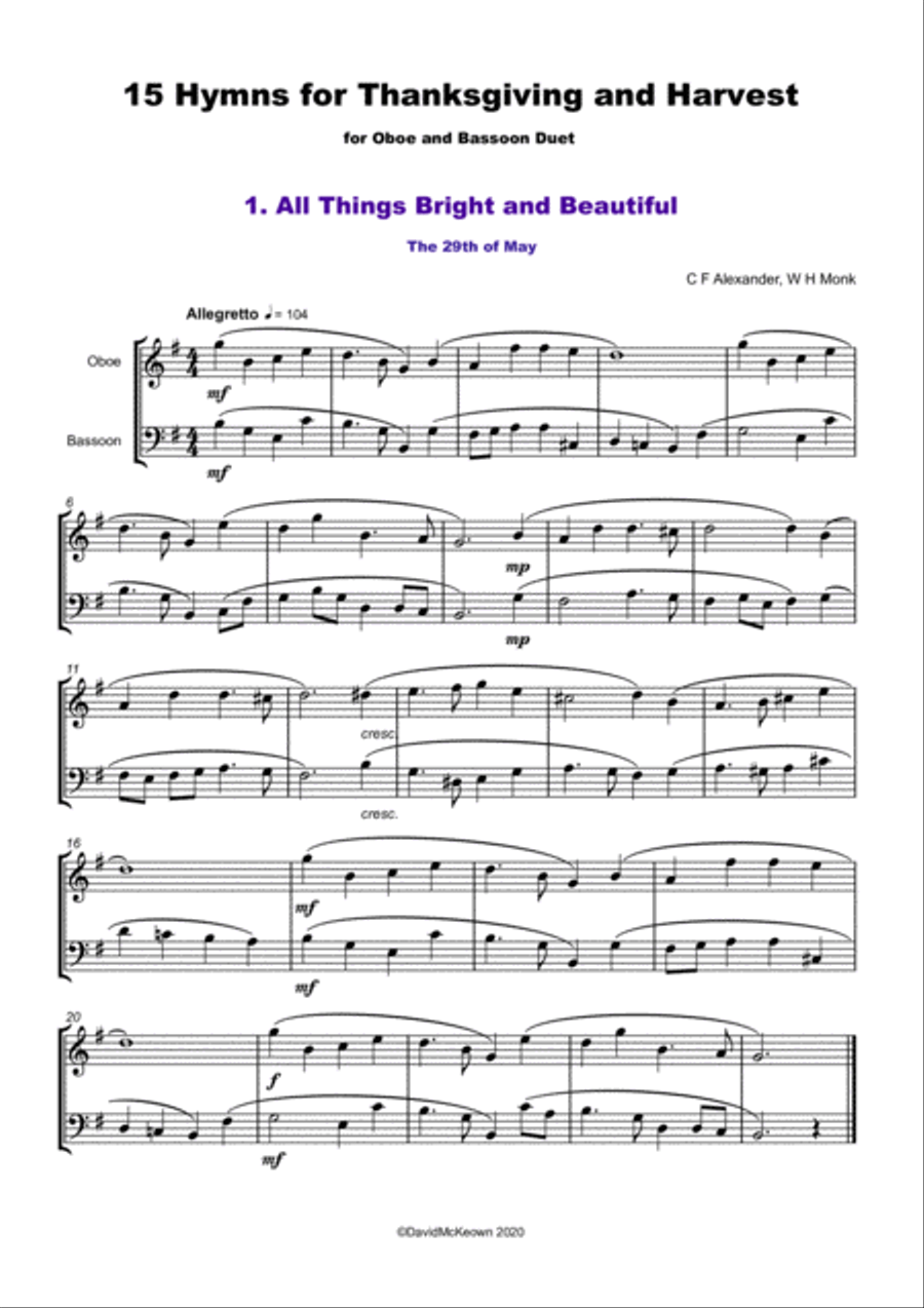 15 Favourite Hymns for Thanksgiving and Harvest for Oboe and Bassoon Duet Woodwind Duet scores gallery preview page 2