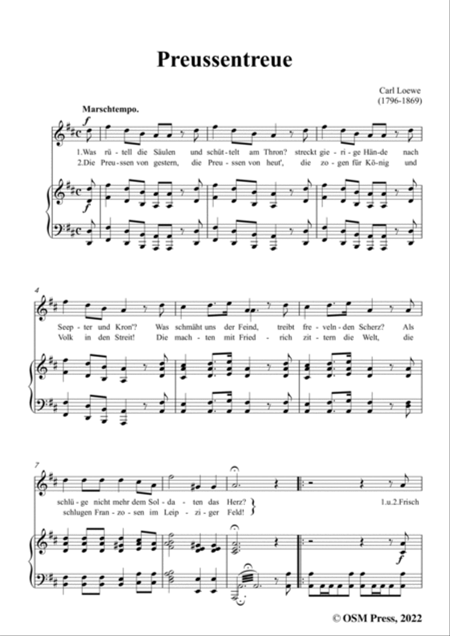 Loewe-Preussentreue,in D Major,for Voice and Piano Voice Solo scores gallery preview page 3