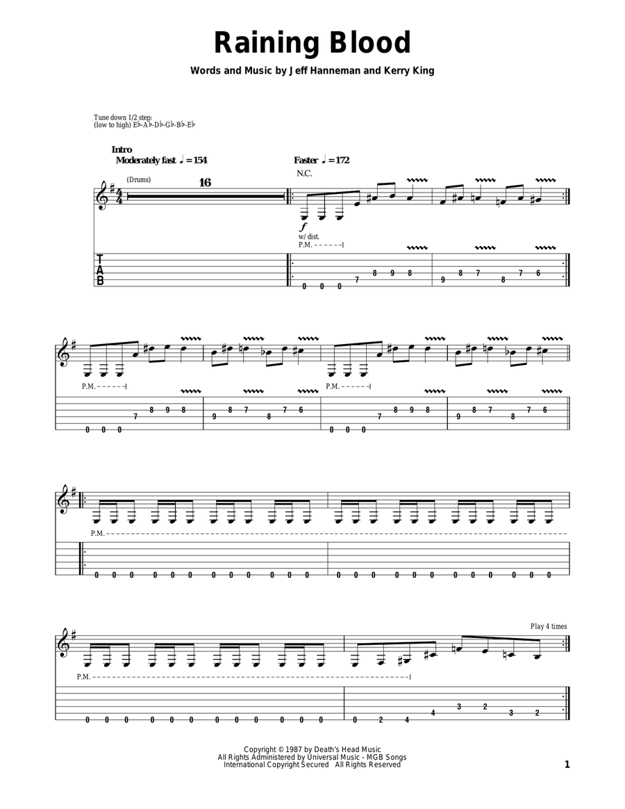 Raining Blood Electric Guitar scores gallery preview page 1