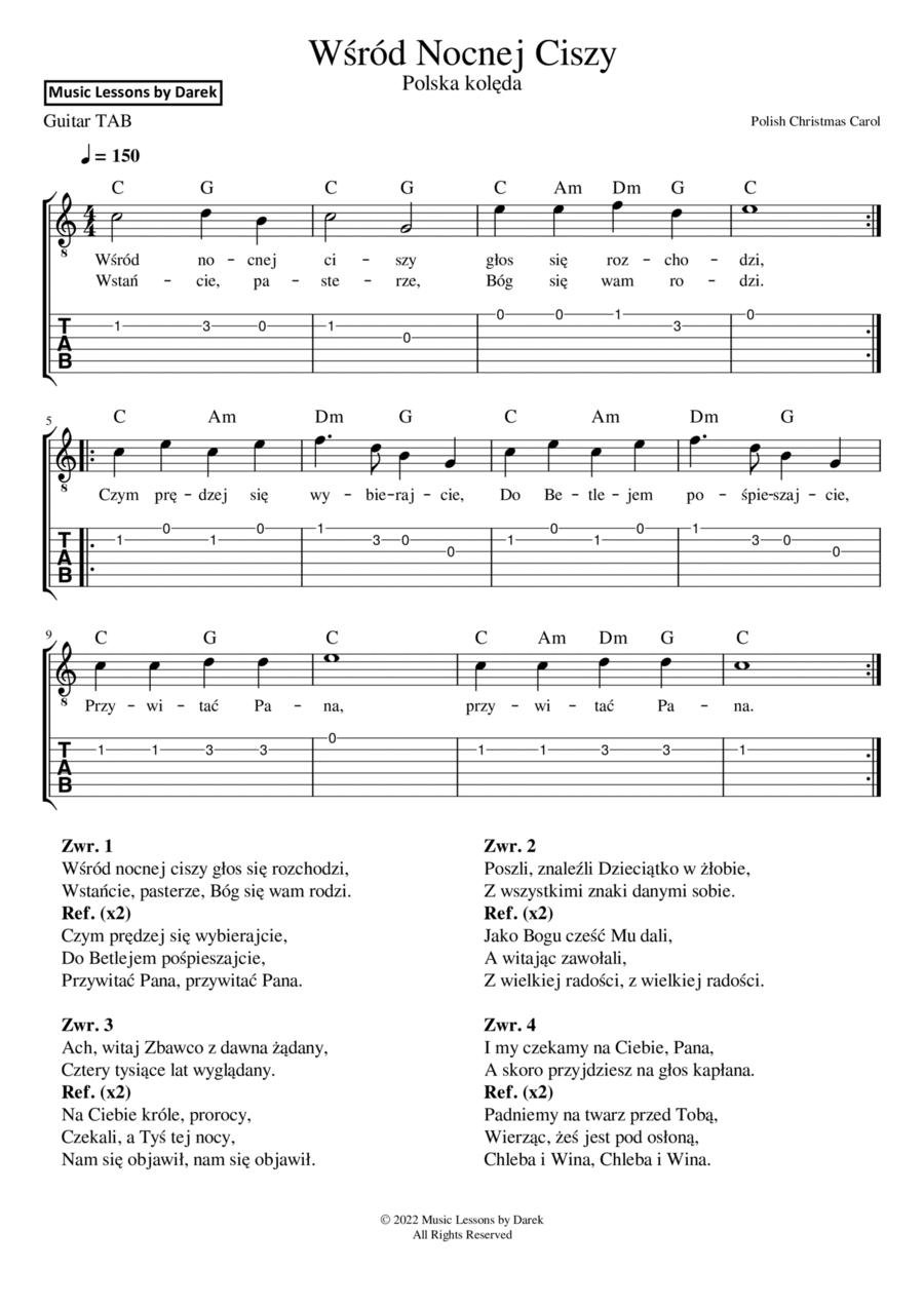Wśród Nocnej Ciszy (Polish Christmas Carol) [GUITAR TAB] Guitar Tablature scores gallery preview page 1