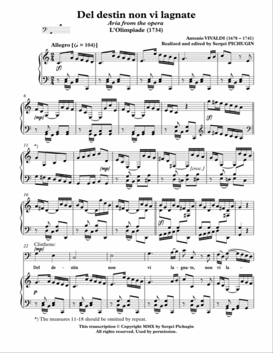 VIVALDI Antonio: Del destin non vi lagnate, aria from the opera 