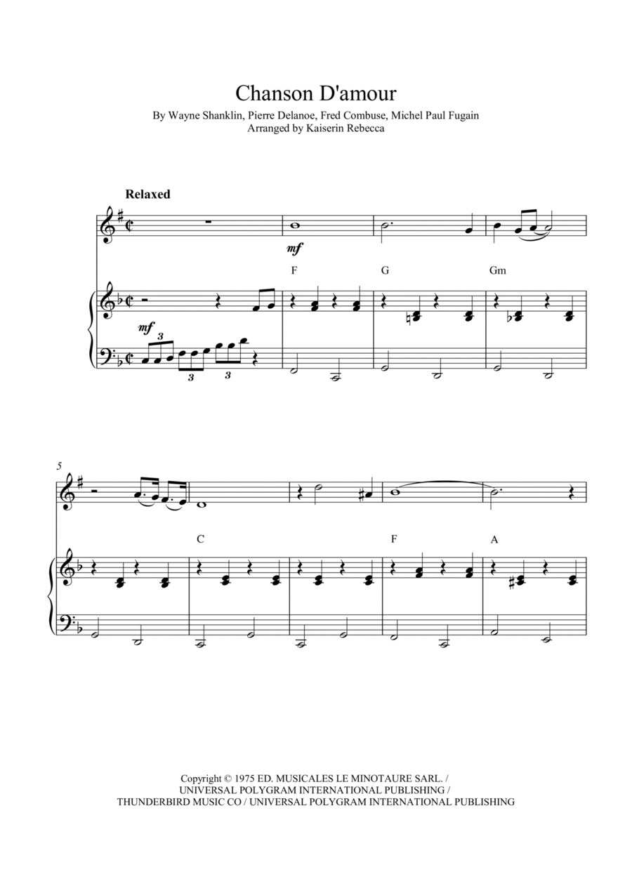 Chanson D'amour (the Ra-da-da-da-da Song) B-Flat Trumpet scores gallery preview page 1