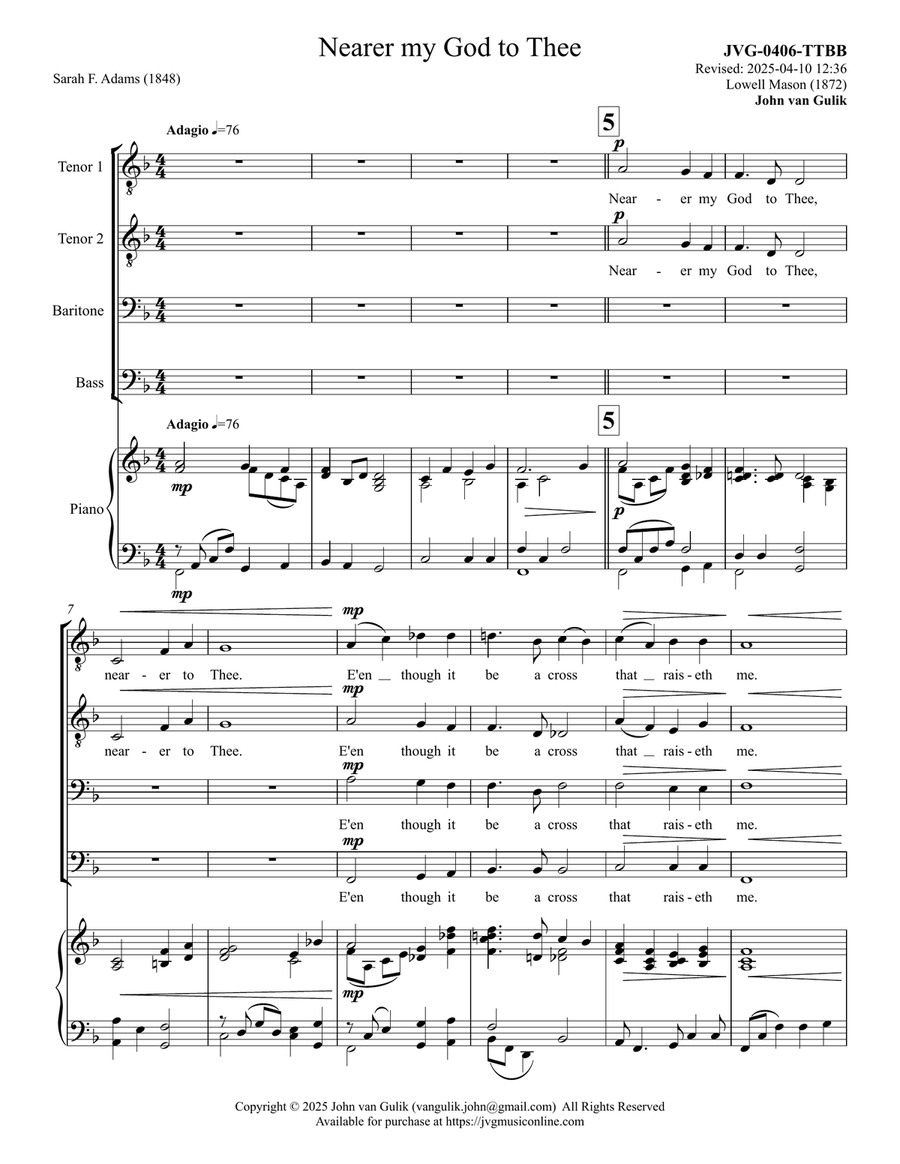 Nearer my God to Thee - for TTBB Male Choir TTBB scores gallery preview page 2