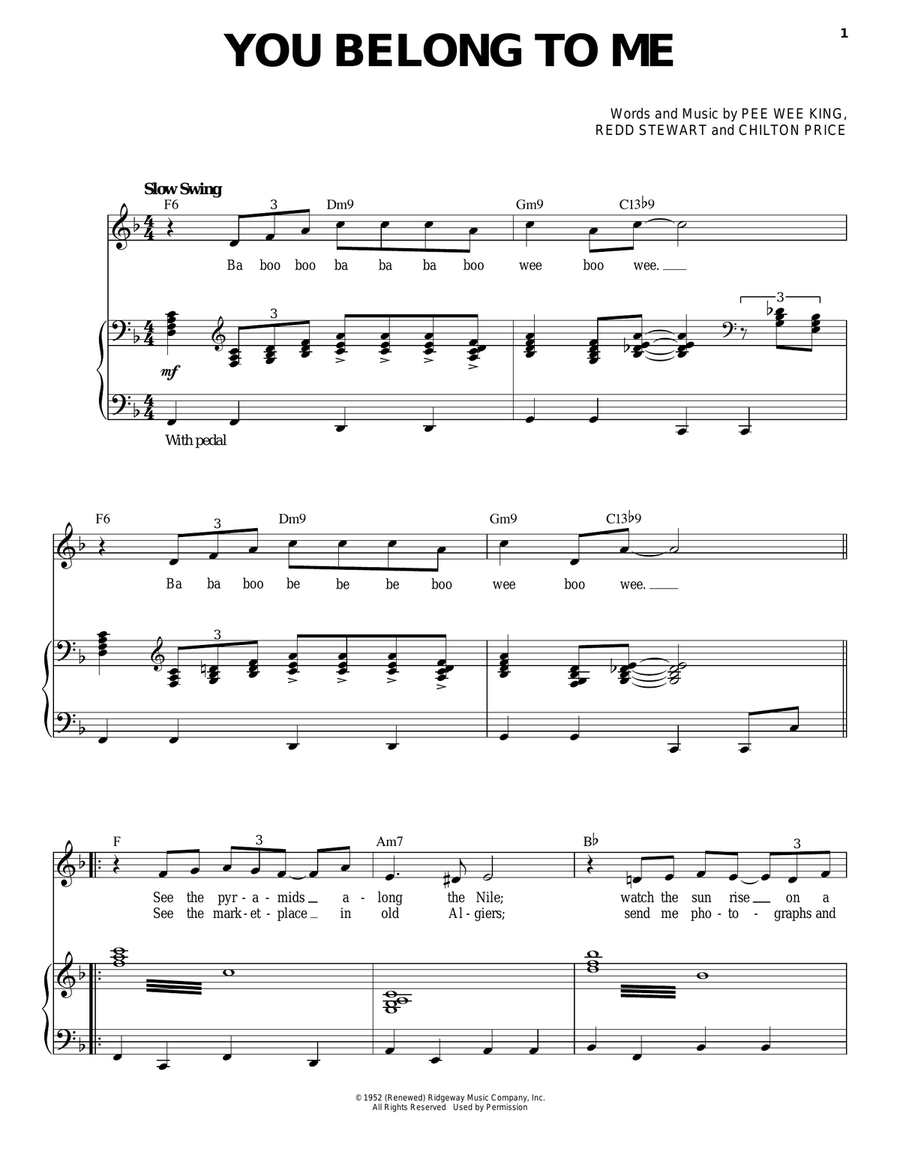You Belong To Me Piano, Vocal scores gallery preview page 1