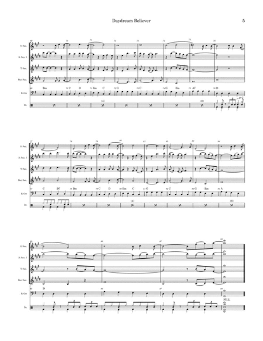 Daydream Believer Saxophone Quartet scores gallery preview page 5