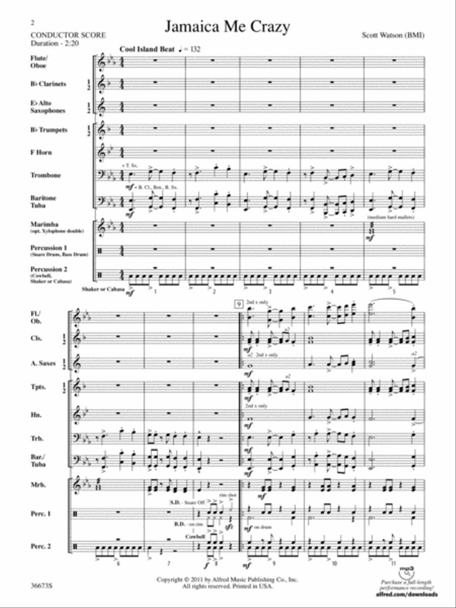 Jamaica Me Crazy: Score Jamaica Me Crazy: Score Concert Band scores gallery preview page 2