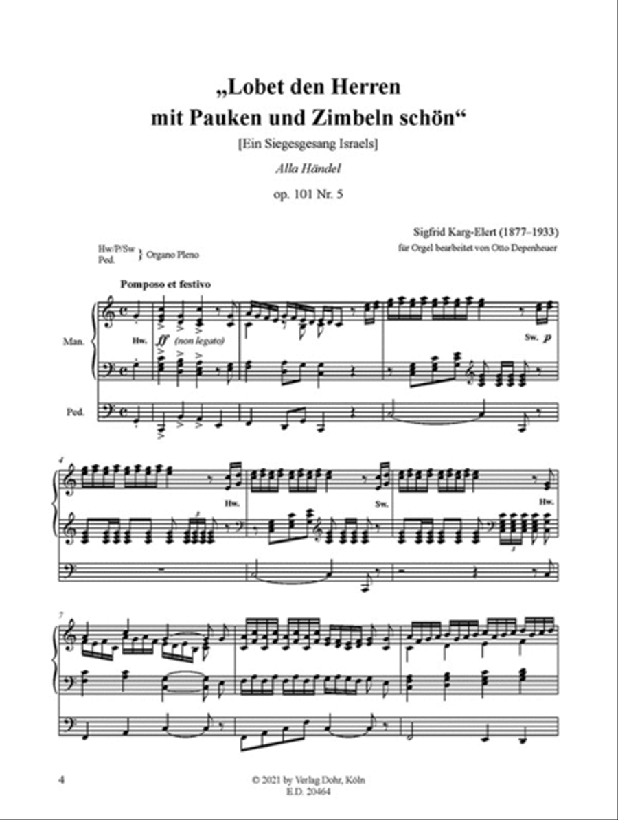Lobet den Herren mit Pauken und Zimbeln schön op. 101/5 -Ein Siegesgesang Israels (Alla Händel)- (für Orgel) Organ scores gallery preview page 2