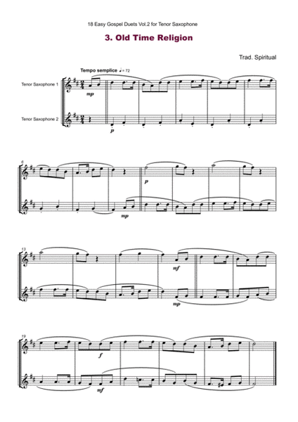 18 Easy Gospel Duets Vol.2 for Tenor Saxophone