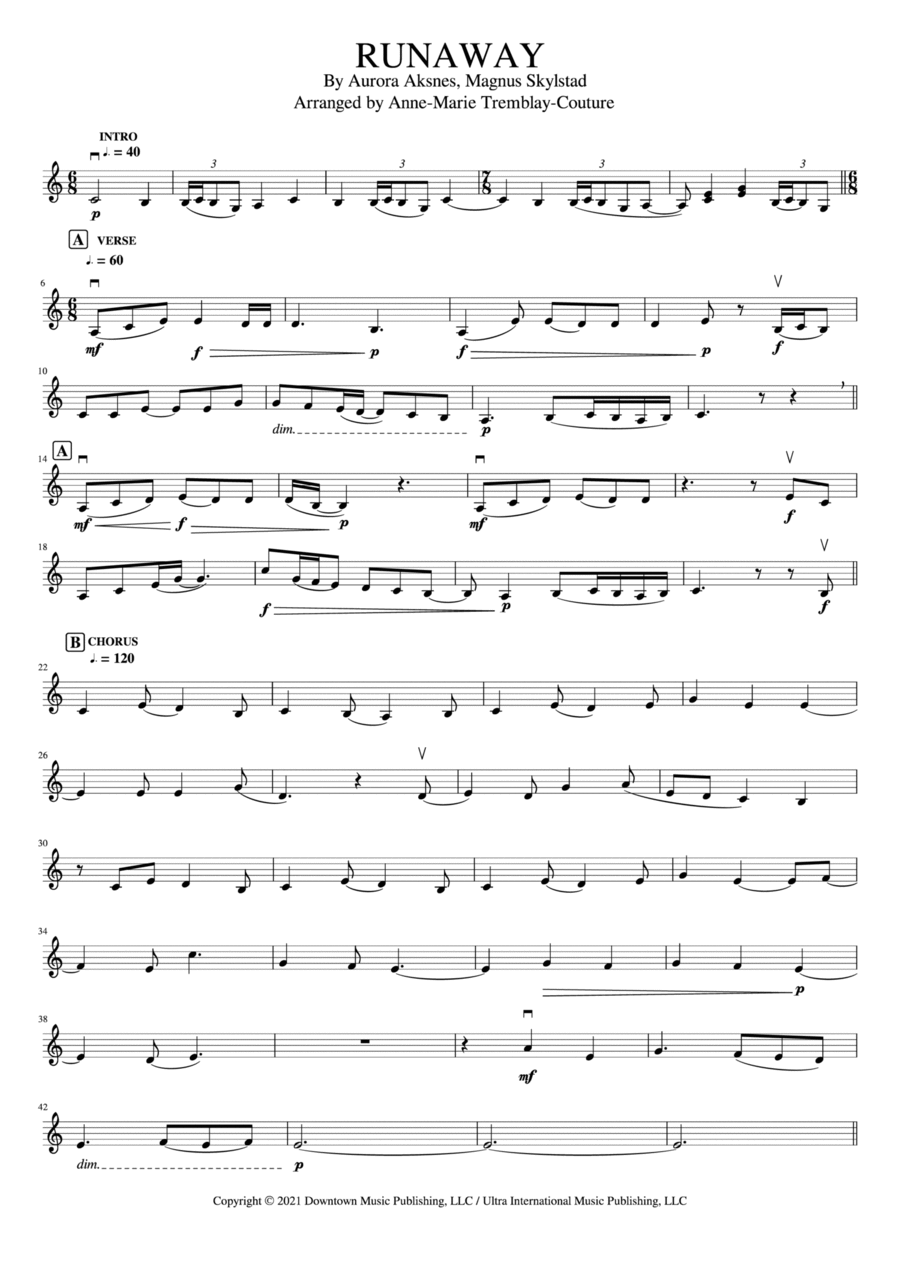 Runaway Runaway Violin Solo scores gallery preview page 1