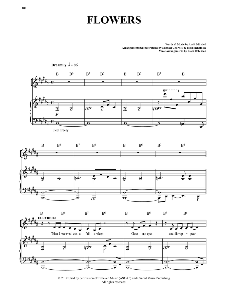 Flowers (from Hadestown) Voice scores gallery preview page 1