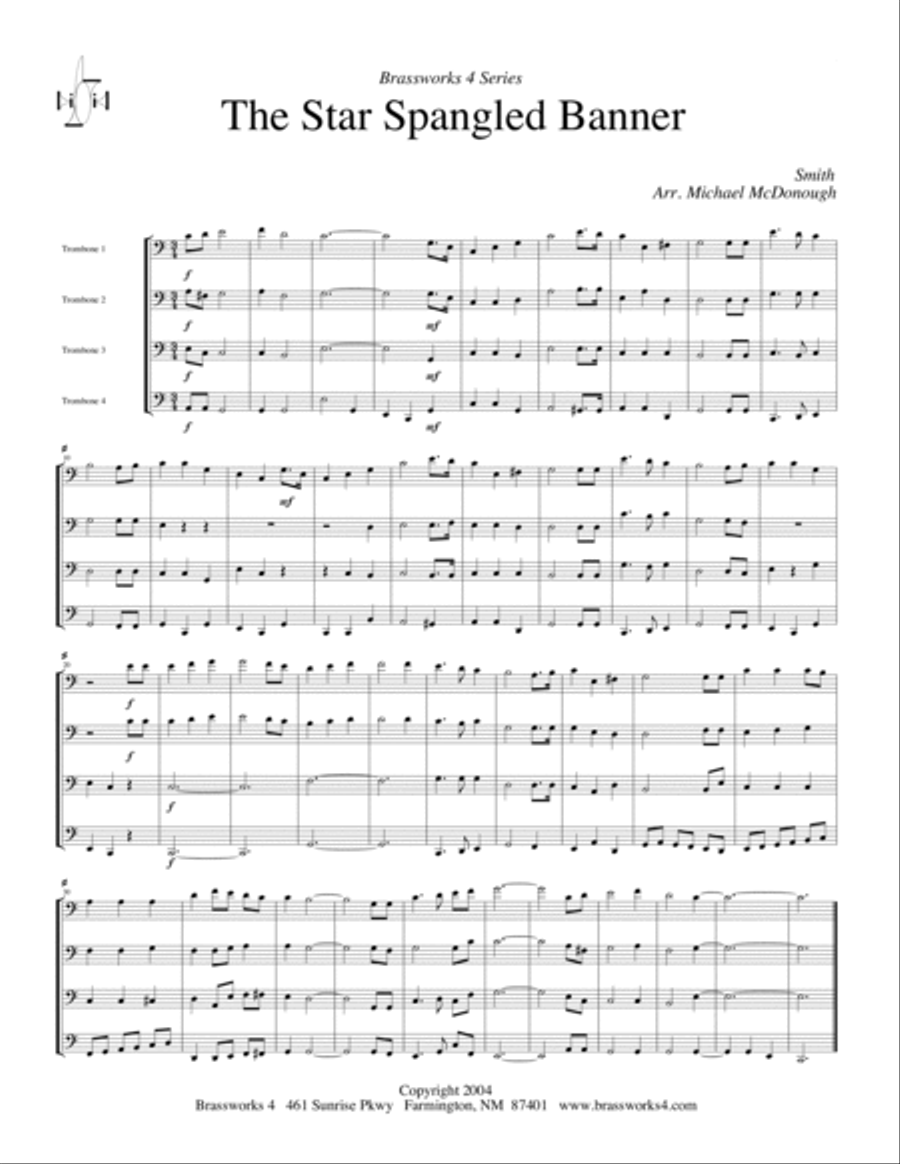 The Star Spangled Banner Trombone Quartet scores gallery preview page 2