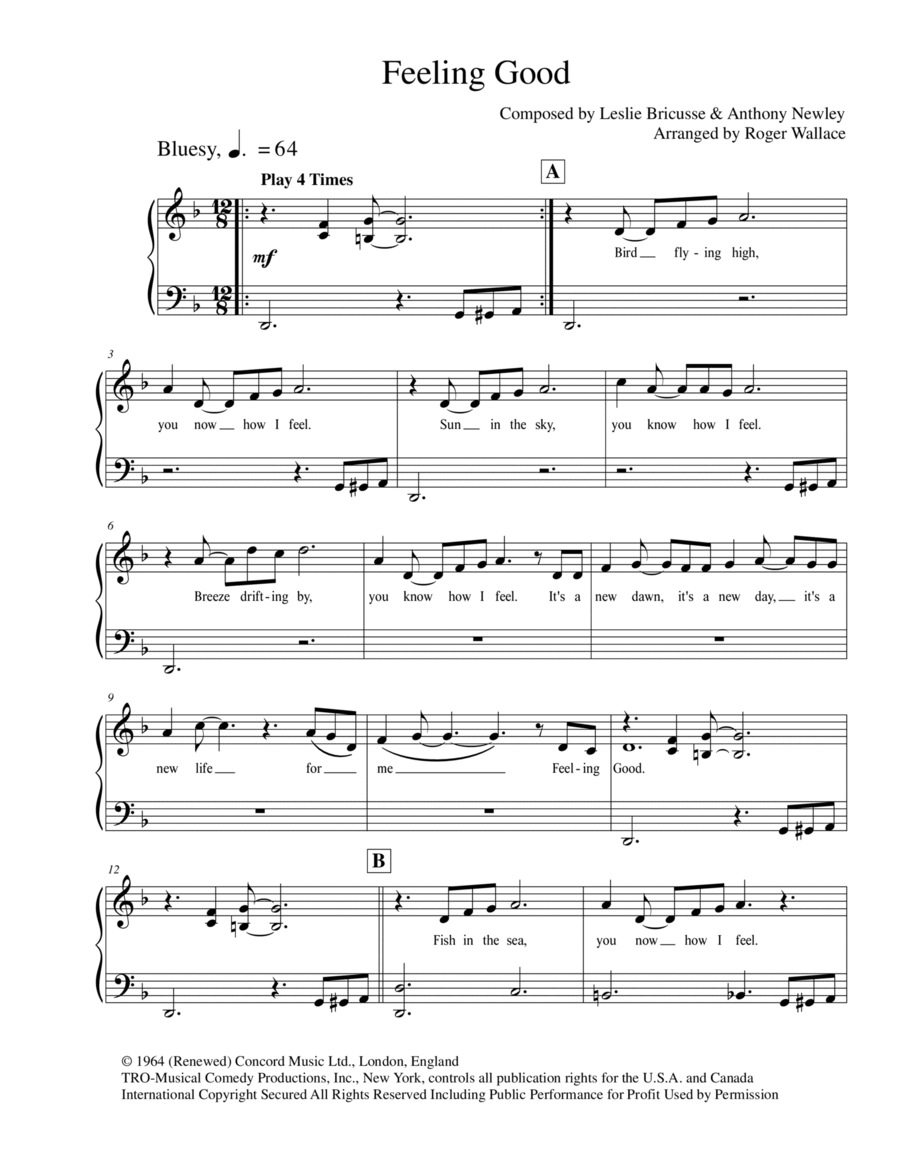 Feeling Good Piano Solo scores gallery preview page 1