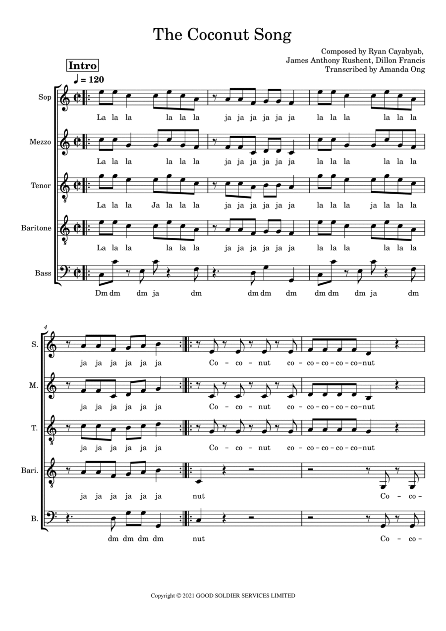 The Coconut Nut (the Coconut Song) 4-Part scores gallery preview page 1