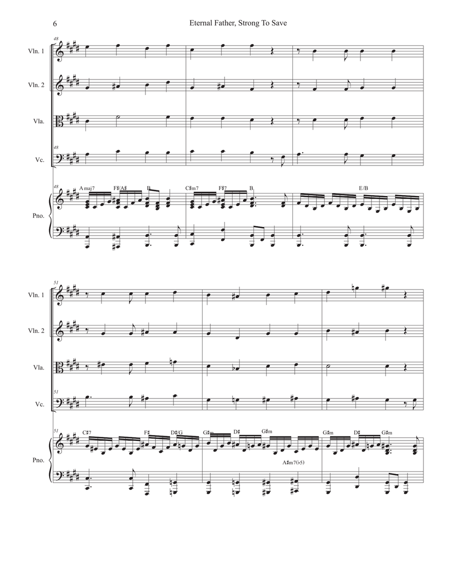 Eternal Father, Strong To Save (The Navy Hymn) (String Quartet and Piano) String Quartet scores gallery preview page 6
