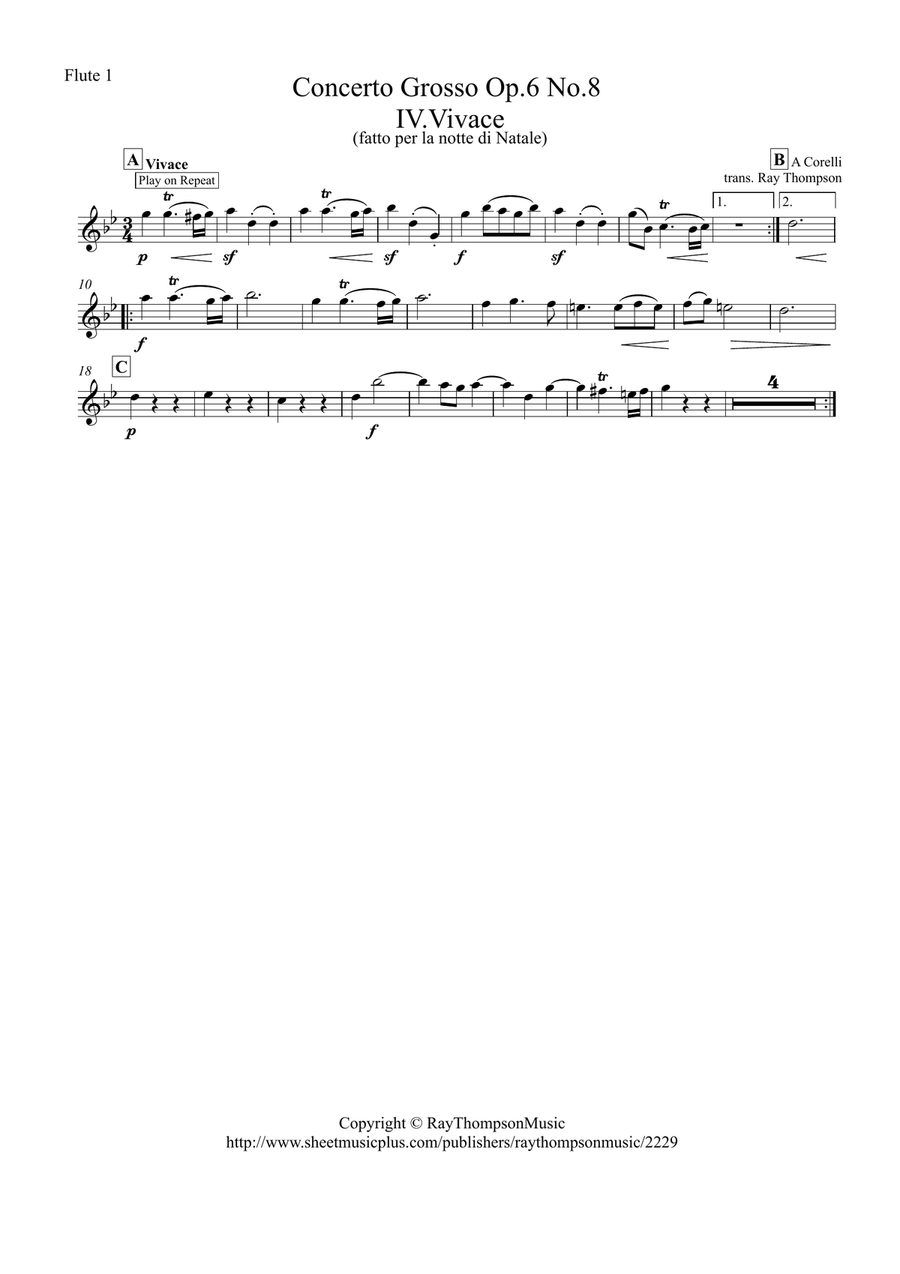 Corelli: Concerto Grosso Op.6 No.8 (Christmas Concerto) Mvt.IV Vivace - symphonic wind Woodwind Quintet scores gallery preview page 3