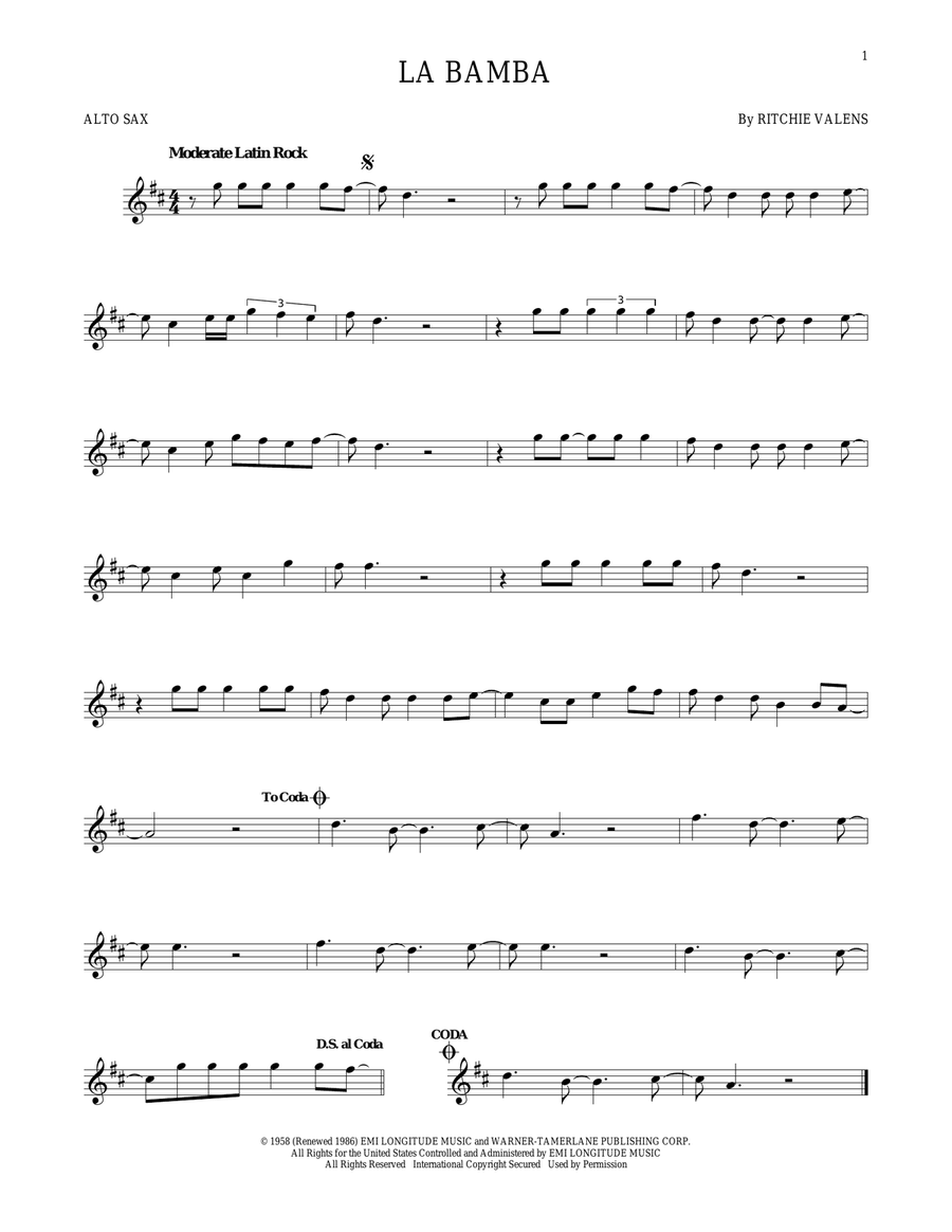La Bamba Alto Saxophone scores gallery preview page 1