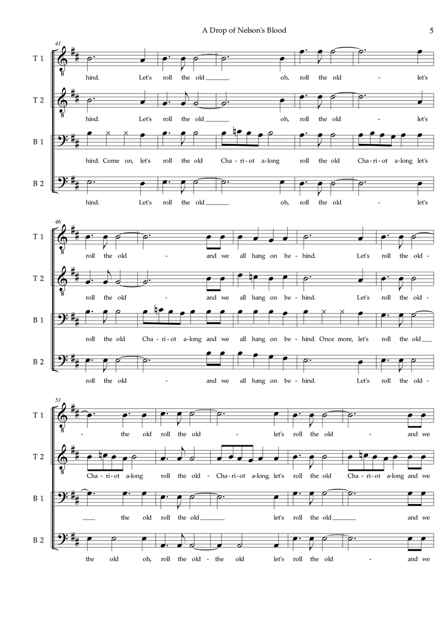 A Drop of Nelson's Blood (Roll the Old Chariot Along) (TTBB) - Sea shanty arranged for men's choir TTBB scores gallery preview page 6