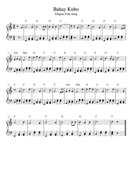 Bahay Kubo (Filipino Folk Song) Easy Piano With Chords image number null
