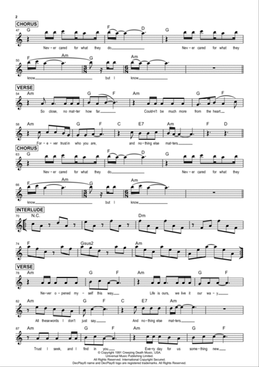 Nothing Else Matters Nothing Else Matters Piano scores gallery preview page 2