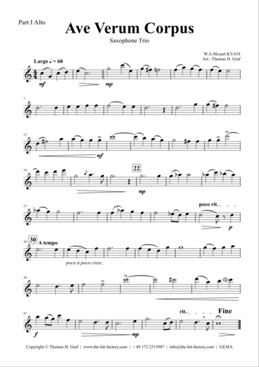 Ave Verum Corpus - W.A. Mozart - Saxophone Trio Woodwind Trio scores gallery preview page 6