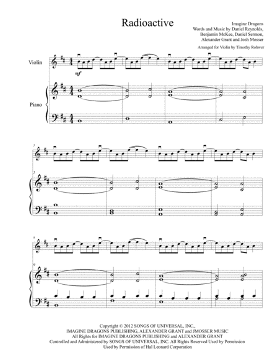 Radioactive by Imagine Dragons Violin Solo - Digital Sheet Music