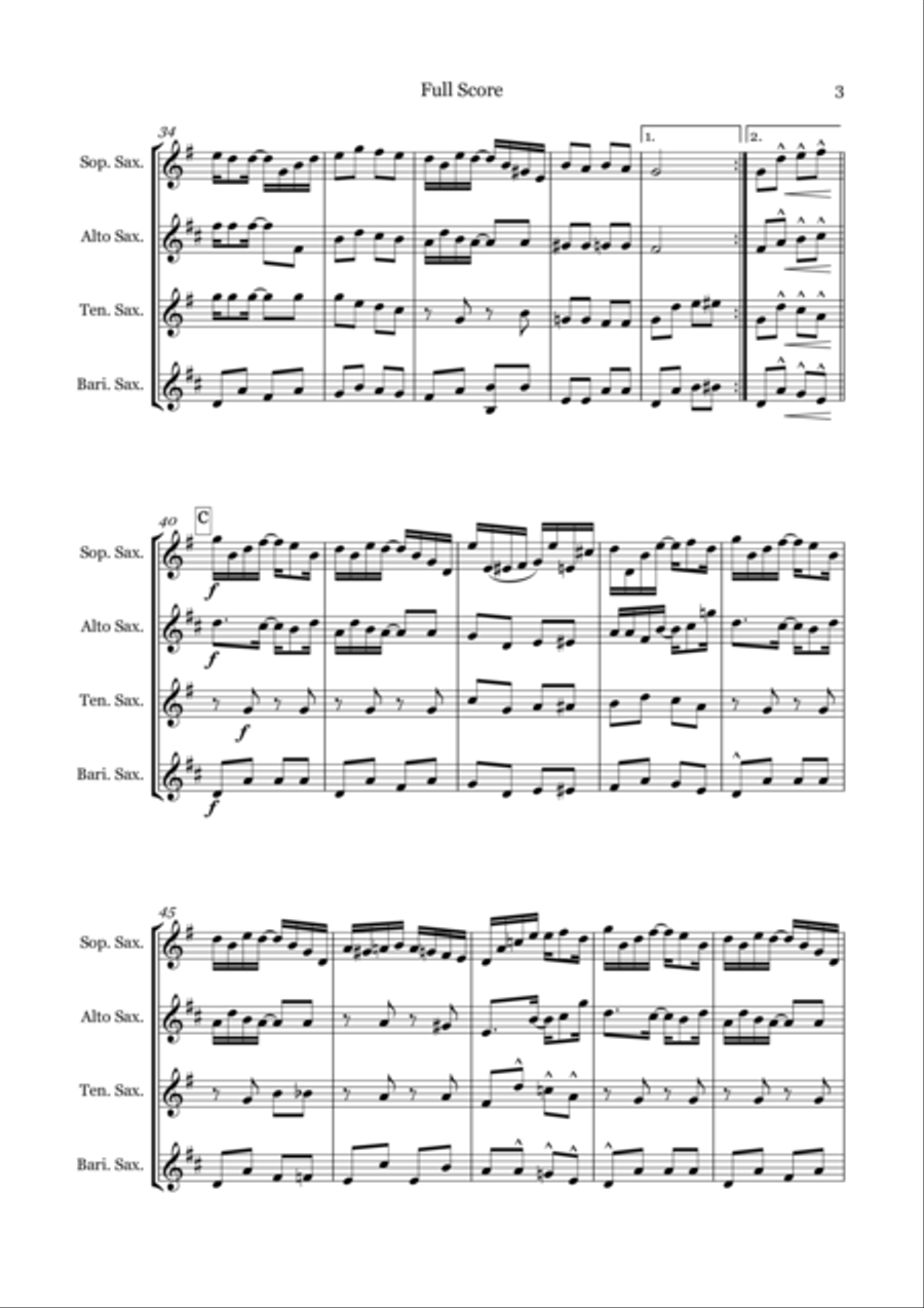 Sunflower Slow Drag for Saxophone Quartet (SATB) Saxophone Quartet scores gallery preview page 4