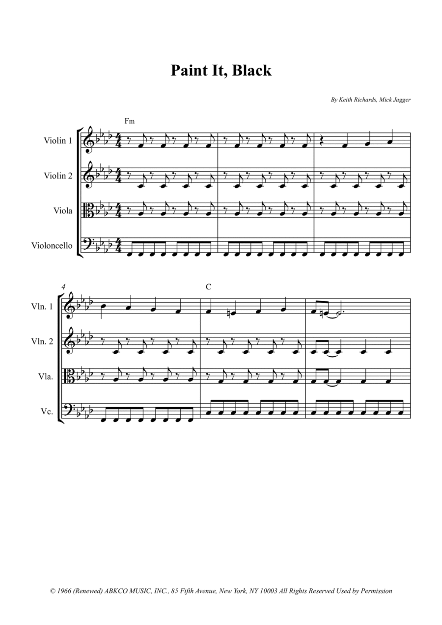 Paint It, Black String Quartet scores gallery preview page 1