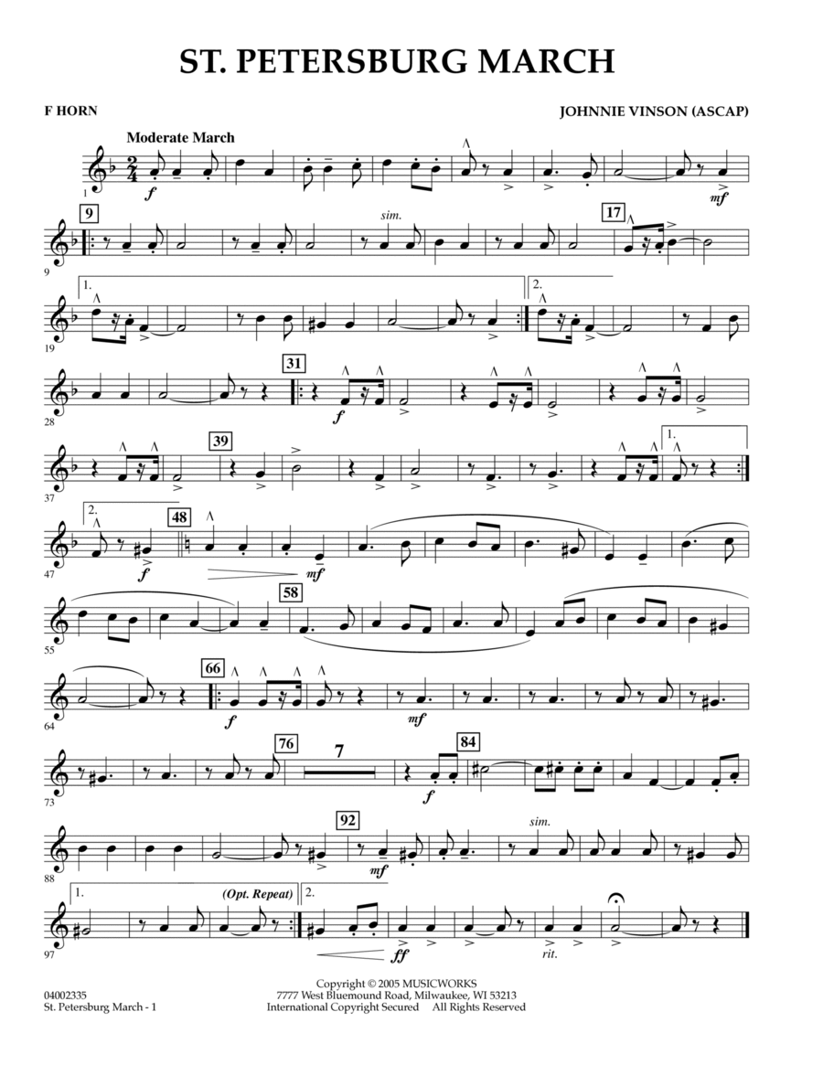 St. Petersburg March - F Horn Horn scores gallery preview page 1