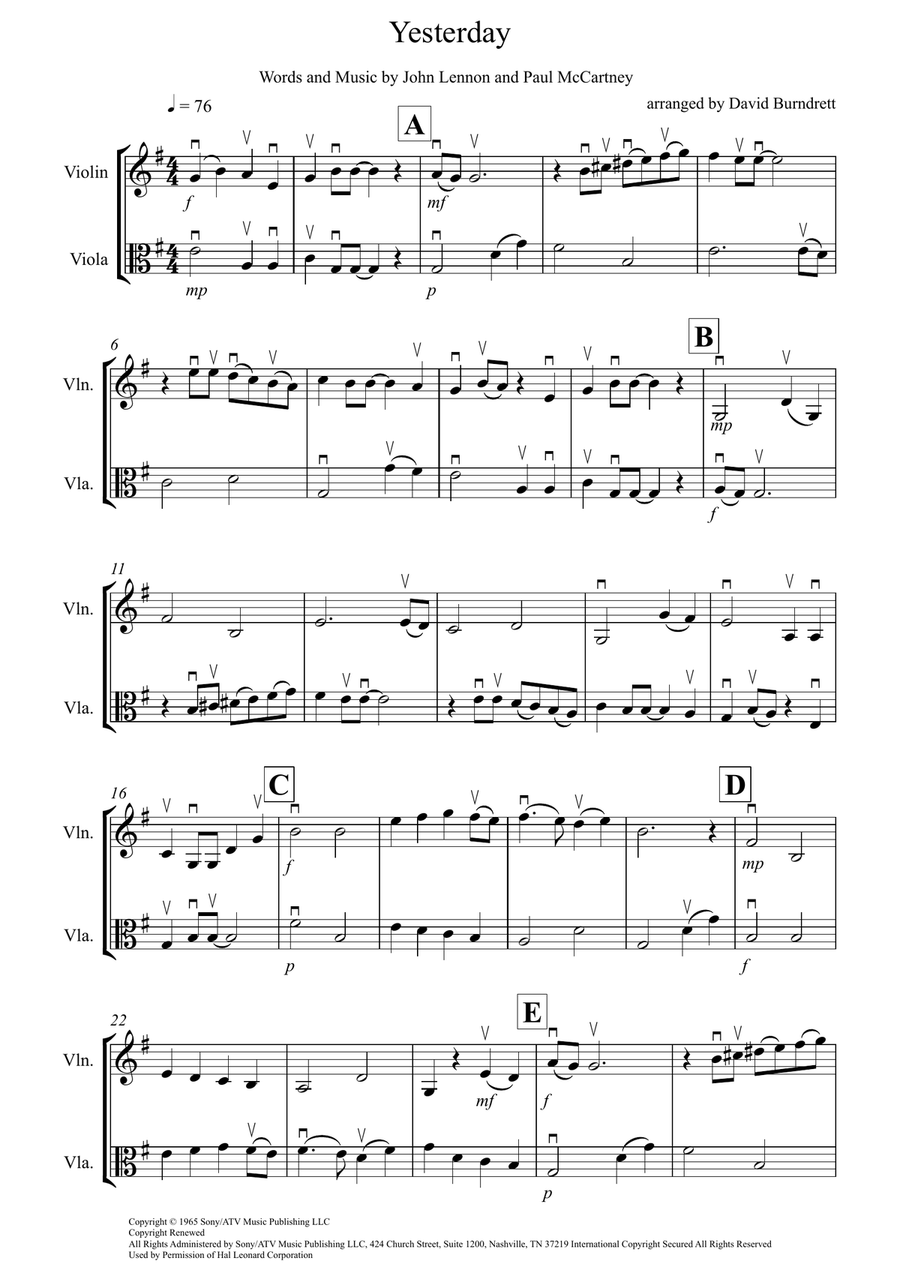 Yesterday Yesterday String Duet scores gallery preview page 1