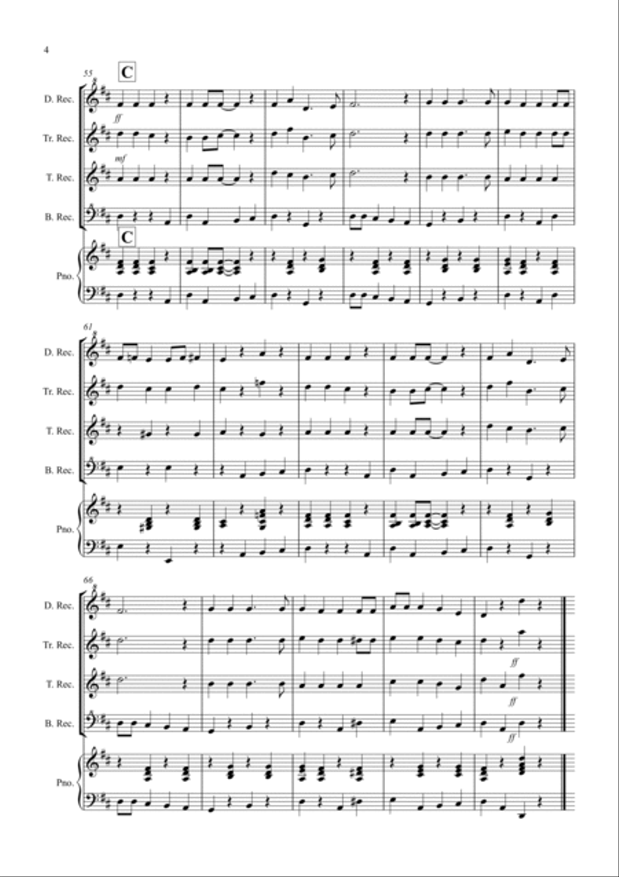 Jingle Bells (Jazzy Style!) for Recorder Quartet Recorder scores gallery preview page 4