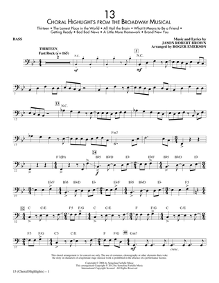 Book cover for 13 (Choral Highlights From The Broadway Musical) (arr. Roger Emerson) - Bass