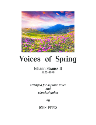 Book cover for Voices of Spring by Johann Strauss II for soprano voice and classical guitar