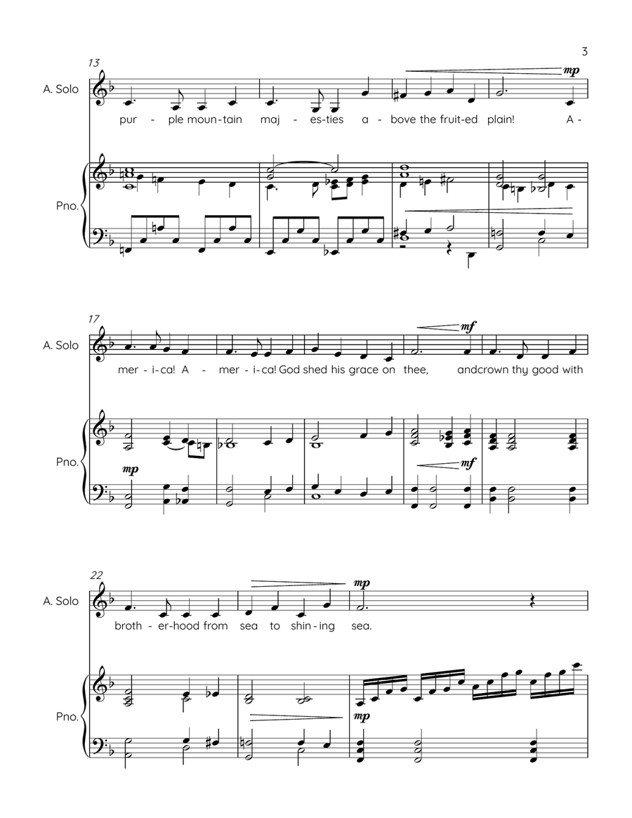 AMERICA, THE BEAUTIFUL - Alto solo/Piano score Alto Voice scores gallery preview page 3
