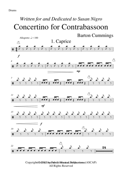 Barton Cummings: Concertino for contrabassoon and concert band, percussion part