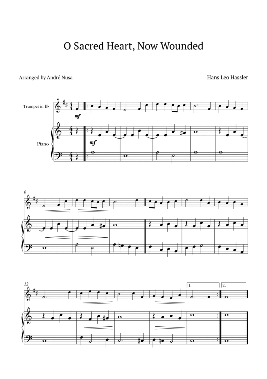 O Sacred Heart, Now Wounded B-Flat Trumpet scores gallery preview page 1