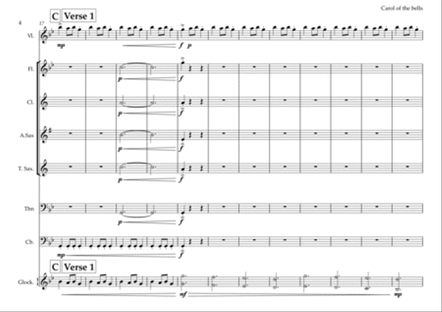 Carol of the bells (Shchedryk)(Ukrainian bell song) Chamber Music scores gallery preview page 4