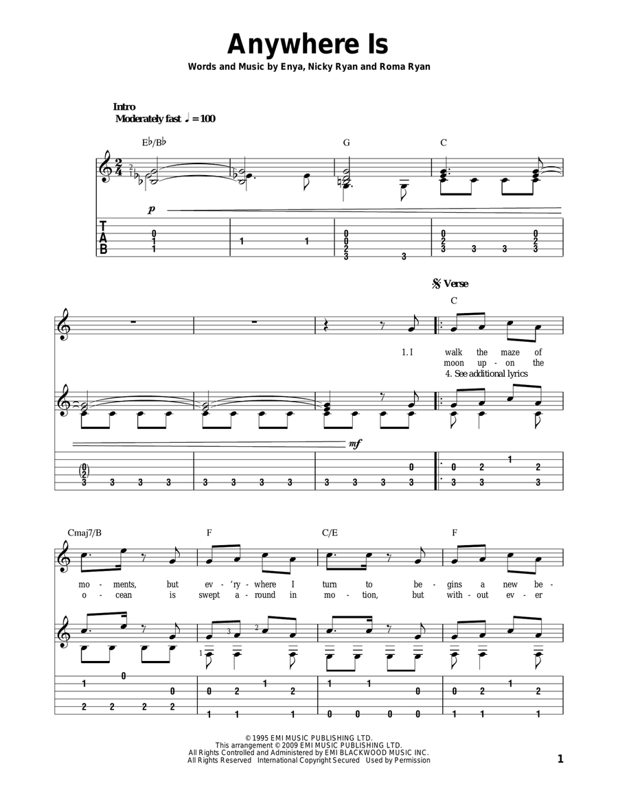 Anywhere Is Acoustic Guitar scores gallery preview page 1
