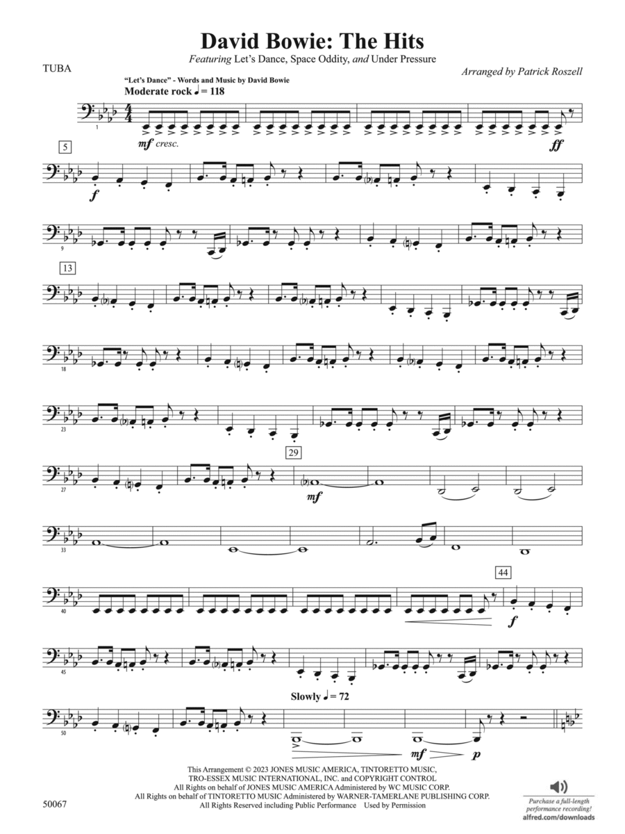 David Bowie: The Hits: Tuba Concert Band scores gallery preview page 1
