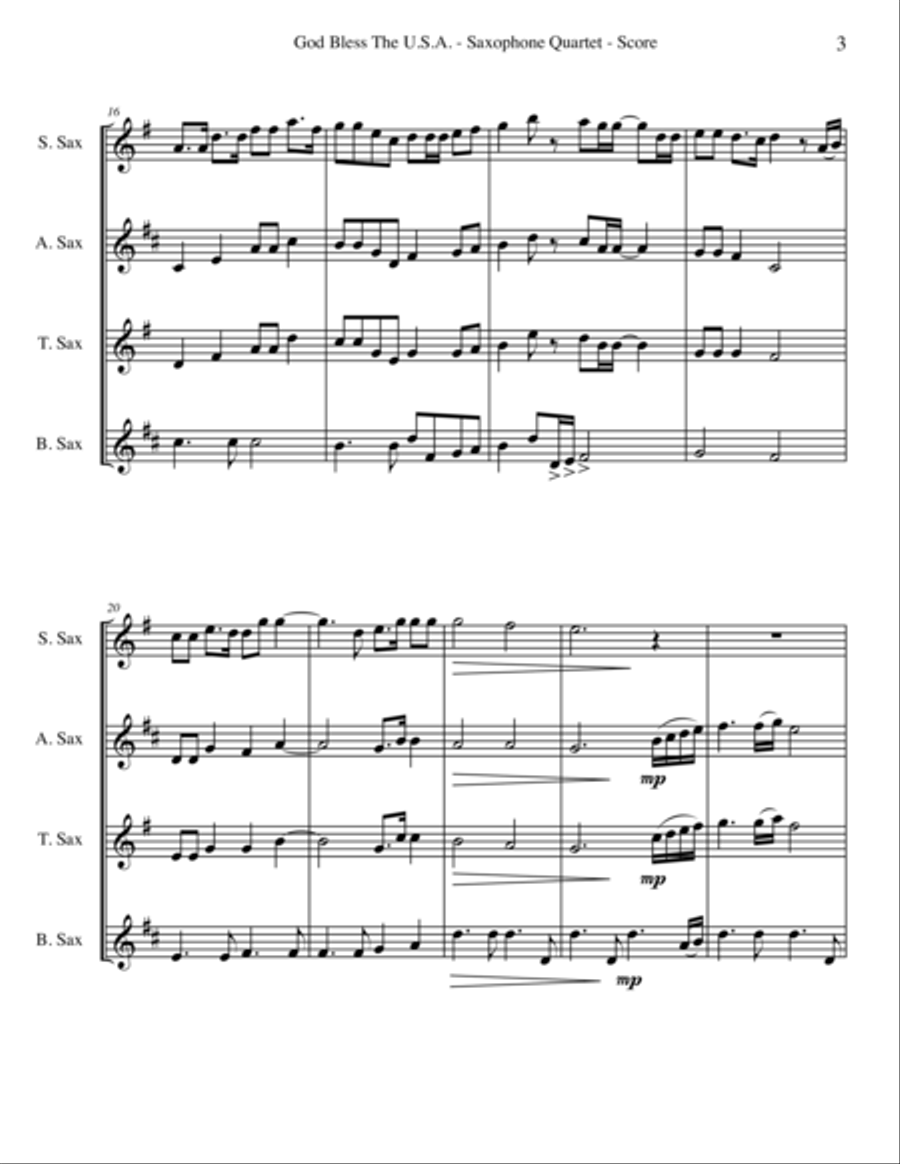God Bless The U.S.A. Woodwind Quartet scores gallery preview page 3