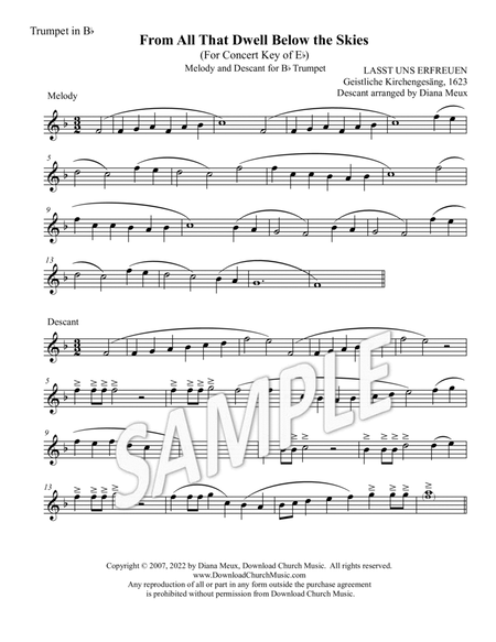 From All That Dwell Below the Skies - Trumpet melody & descant (Key of Eb) image number null
